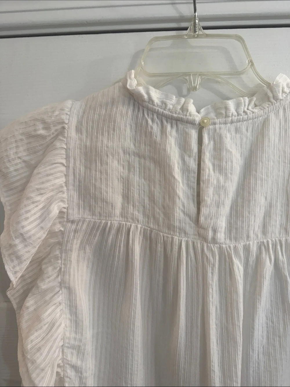 Loft White Ruffled Sleeveless Blouse